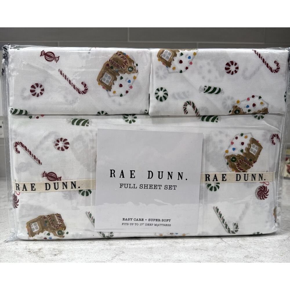 Rae Dunn Christmas Holiday Gingerbread House Candy Land Full Size Sheet Set NEW